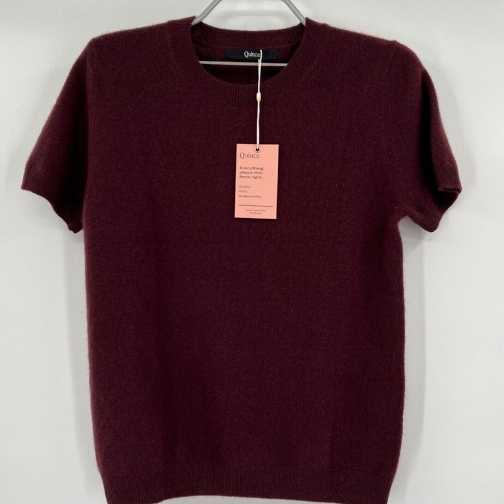Quince Women’s Burgundy Mongolian Cashmere Sweater Tee Short Sleeve sz M NWOT